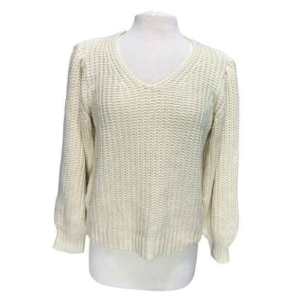 All in Favor Sweaters - Womens Chunky Knit Pullover Sweater Sz M Balloon Sleeve Cozy Cabin Coastal Soft